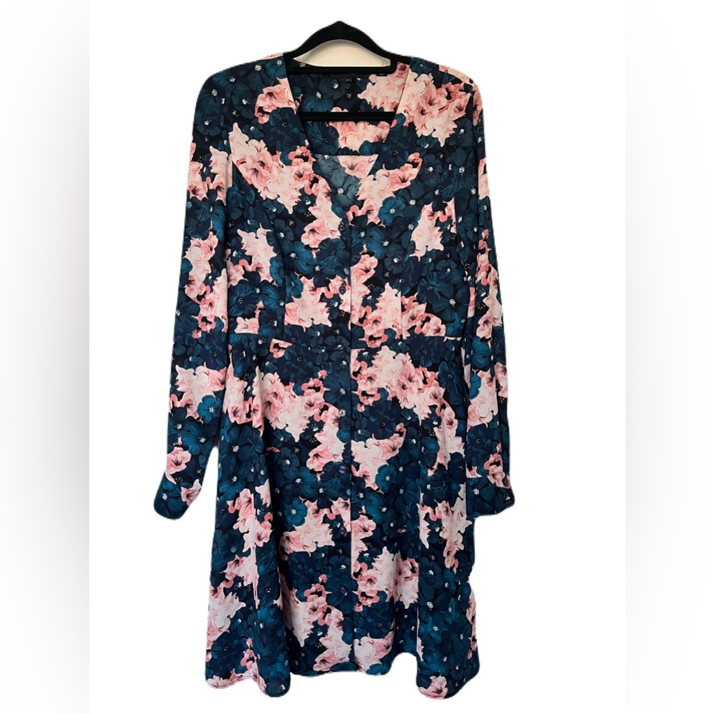 Vero Moda V-neck Dark Green and Pink Floral Dress Size M